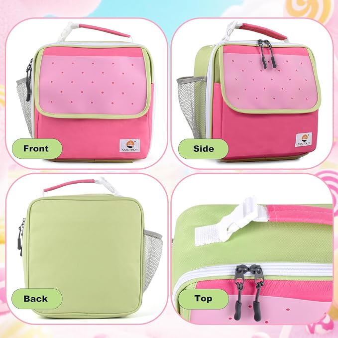 CaCTOUR Lunch Box Kids,Fun Color Lunch Box for Girls,Large Soft Cooler Lunch Bag for Kids,Back to School Thermal Insulated Lunch Tote Bag for School Daycare Outdoor (Fuchsia Green)