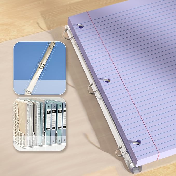 Purple Loose Leaf Paper 100 Sheets Colored Filler Paper 8 * 10.5 College Ruled Paper 3-Hole Punched Paper for 3-Ring Binders Notebook Lined 8" x 10.5"