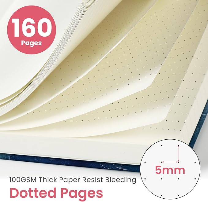 Taja Pretty Dotted Journal for Women, Aesthetic Cute Hardcover Leather Journal for Writing, A5 Journaling Notebook for Work & Sketch, Perfect for Office School Home, 160 Pages, Sunset