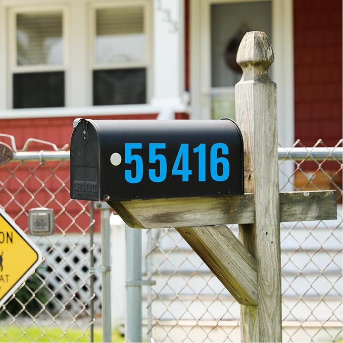 Waterproof Number Stickers 4 Inch, 6 Sheets Self Stick Vinyl Numbers for Mailboxes, Lockers, Travel Cases, Office Equipment and Everyday Identification Needs (Blue)