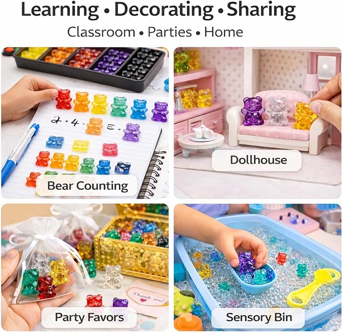 110 PCS Translucent Counting Bears with Storage Jar, Color Sorting Math Manipulatives for Toddlers 3+, Preschool & Kindergarten Learning Toys, Bear Counters