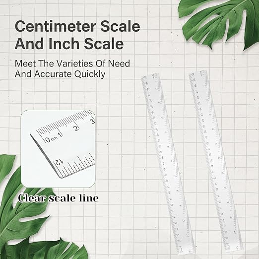 Clear Plastic Ruler, 2 Pack 12 Inch Shatterproof Ruler with Inches and Centimeters, Transparent Straight Ruler for School Classroom, Home, or Office