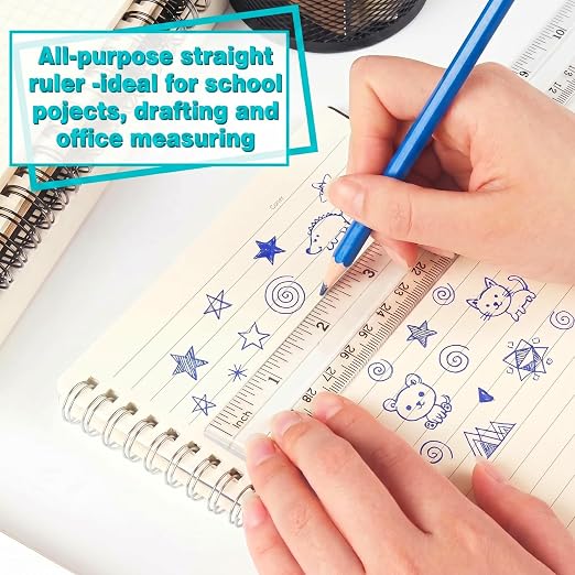 EBOOT 2 Pack Plastic Ruler Straight Ruler Plastic Measuring Tool for Student School Office(Clear,6 Inch,12 Inch Style)