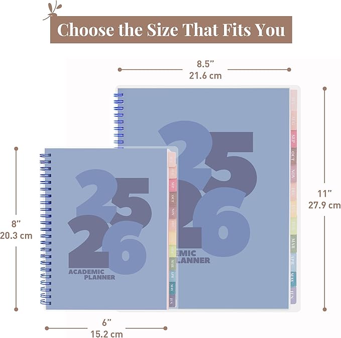Rileys Academic Planner 2025-2026, Daily, Weekly & Monthly Planner, July 2025 - June 2026, Student Notes Pages, Twin-Wire Binding, Weekly Agenda for School & Work (8 x 6-Inches, Blue, Chunky)