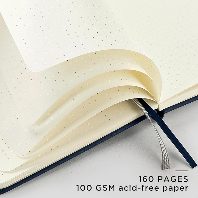 &And Per Se Dotted Journal Notebook, A5 Hardcover Leather Dotted Journal, 160 Pages 100gsm Thick Dot Grid Paper, 3 Sheets of Stickers Included - 5.7'' x 8'' (Royal Blue)