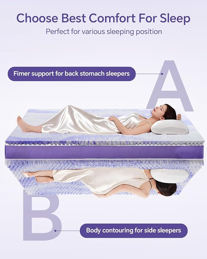 Dorm Room Essentials Dual Layer 4 Inch Memory Foam Mattress Topper Twin XL | 2 Inch Gel Memory Foam and 2 Inch Pillow Top Mattress Pad for Back to School , 7-Zone Egg Crate & 2-in-1 Design (White)