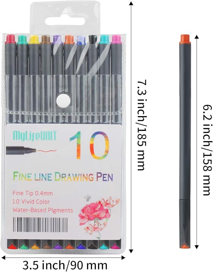MyLifeUNIT Fineliner Color Pen Set, 0.4mm Colored Fine Liner Sketch Drawing Pen, Pack of 10 Assorted Colors