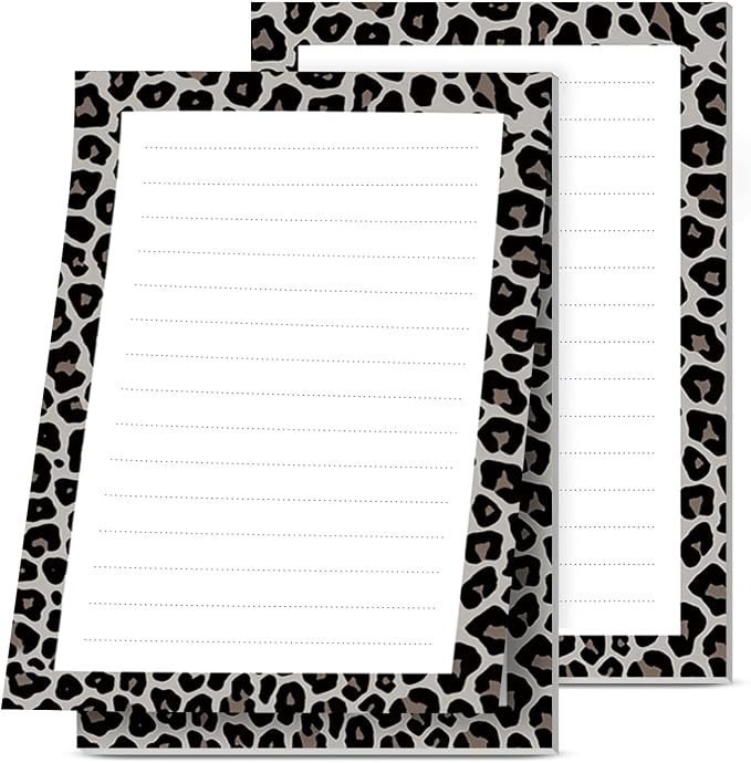 2 Pack Lined Sticky Notes 4x6 in, Cute Self-Stick Notepads with Lines, Large Memo Pads Strong Adhesive for Office, Home Black Cute Leopard