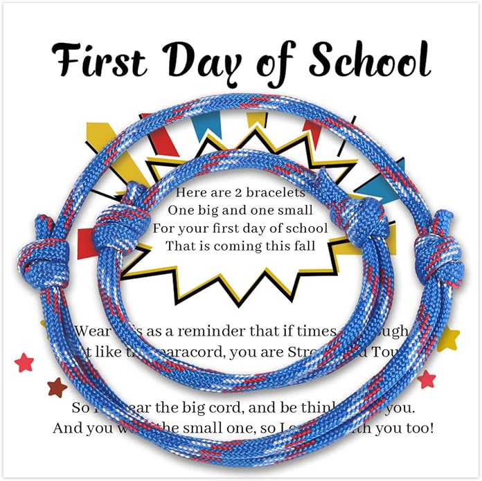 Back to School Gifts Mommy and Me Bracelets Kindergarten School Supplies | Back to school bracelet set of 2, paracord with sliding knot, includes keepsake card and jewelry box