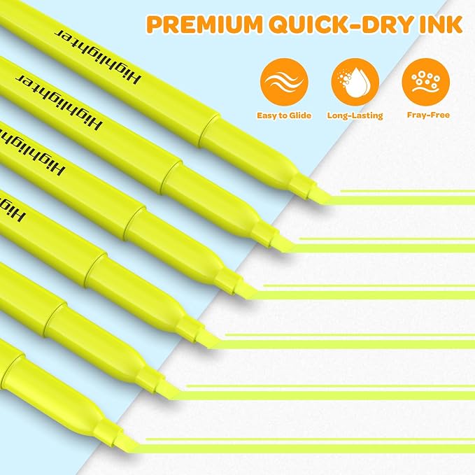 48 Count Yellow Highlighters Bulk - Chisel Tip, No Bleed & Quick Dry, Ideal for Note Taking, Studying, School, Office, Student & Teacher Supplies