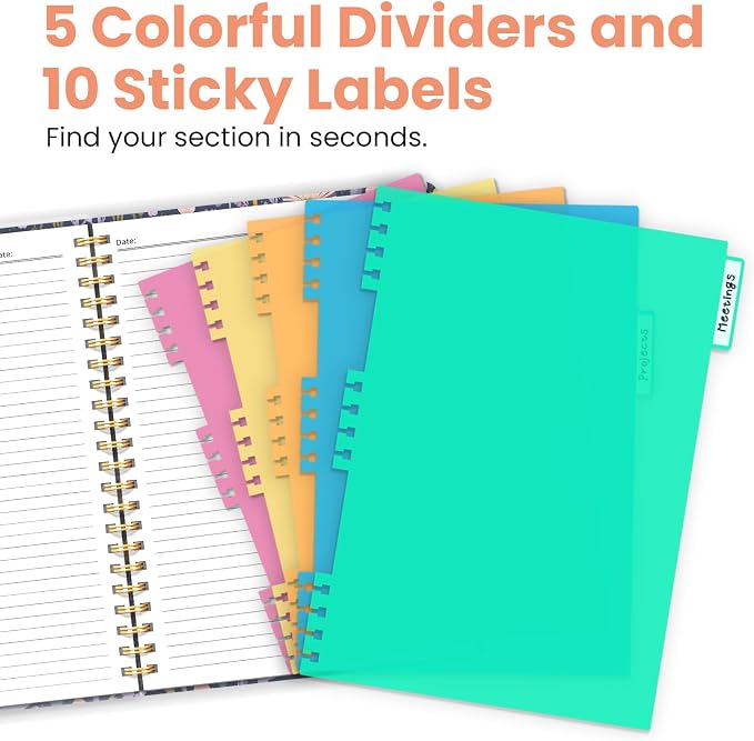 ZOTIA Large Spiral Notebooks for Work 5 Subject with Removable Dividers