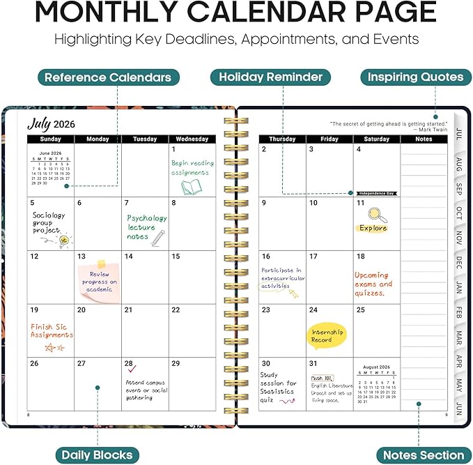 Planner 2026–2027, Academic Monthly Weekly Spiral Calendar, July 2026 – June 2027, Hardcover Agenda Notebook with Tabs, 6.3" x 8.5", Perfect for Students, Teachers, School & Daily Planning - Turtle Meeting