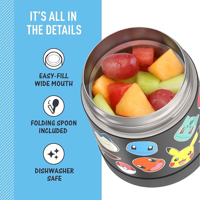 THERMOS FUNTAINER 10 Ounce Stainless Steel Vacuum Insulated Kids Food Jar with Spoon, POKEMON (Pack of 6)