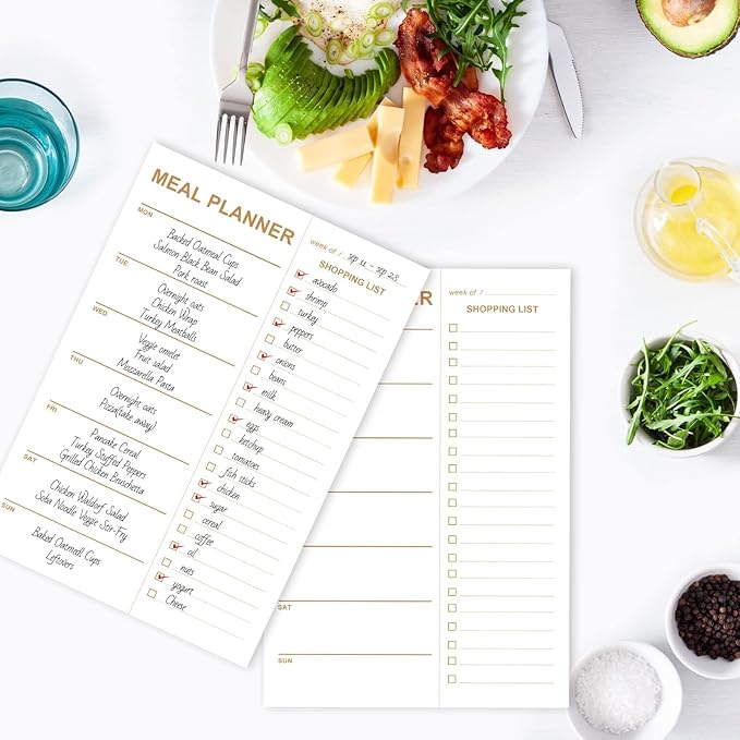 Weekly Meal Planner Magnetic, 2 Pack Undated Tear-off Sheets Meal Planning Notepad, Magnetic Meal Planner for Refrigerator, Grocery List