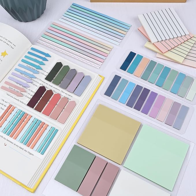 1920 Sheets Transparent Sticky Notes, Clear Tabs Long Highlighter Strips Page Markers for Books, Writable Annotation Index Flags Tapes for School Office Supplies (Multicolor Lined Set)