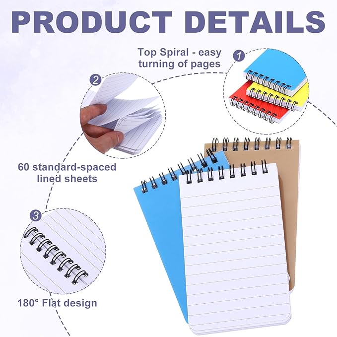 PATIKIL 3x5" Pocket Sketchbook, 2 Pcs Top Spiral Notebook Mini Lined Notebook Memo Pads 80GSM 60 Sheets/120 Pages Hard Cover Portable for Office Outdoor Travel Journal Draw, Pink