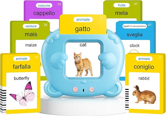 Italian & English Talking Flash Cards for Toddlers, Bilingual Flash Cards for Toddlers with 224 Sight Words, Montessori Learning Toys, Speech Therapy & Sensory Preschool Education Gifts for Kids