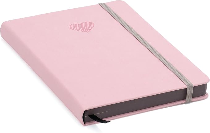 EVERLINEA 5.6” x 8.3” Embossed Heart A5 Hardcover Notebook, 240 Lined Pages, Powder Pink