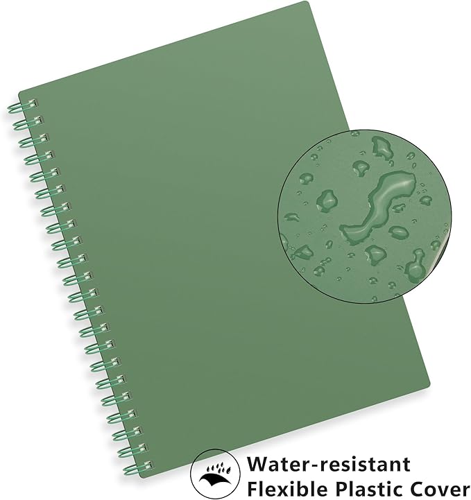 RETTACY Dotted Journal Notebook, 300 Pages, A4 Large Size (8.2'' × 11.2''), 100 GSM Thick Paper, Flexible Plastic Cover, Spiral-bound, for Journaling, Planning, Tracking (Dark Green)