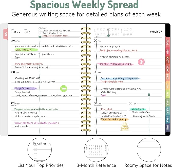 Forvencer Academic Planner 2026-2027, Weekly & Monthly Calendar Planner, July 2026-June 2027, 6" X 8", Daily Agenda Book, Flexible Cover Notebook, College School Teacher Student Organizer A5, Green