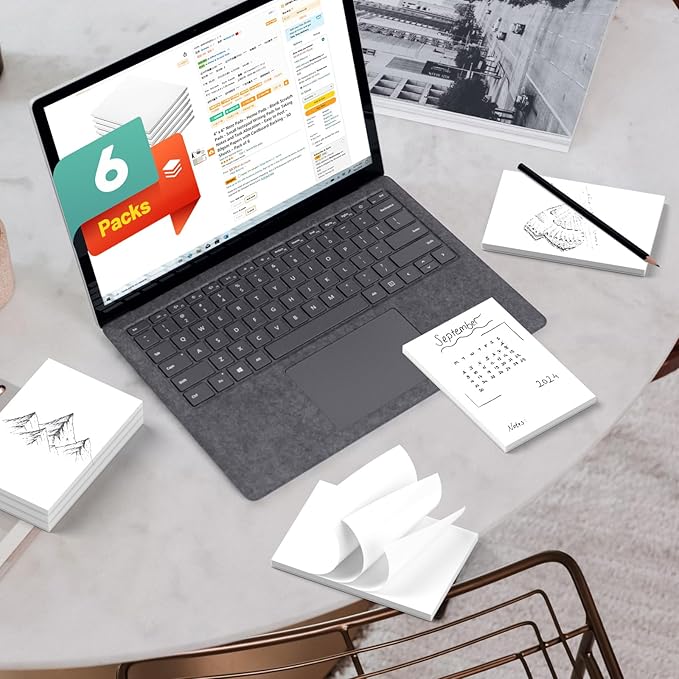 Note Pads - Memo Pads - Blank Scratch Pads - Small Notepad Writing Pads for Taking Notes and Task Allocation – Easy to Peel – 80gsm Papers with Cardboard Backing – 50 Sheets – Pack of 6 – (4" x 6")