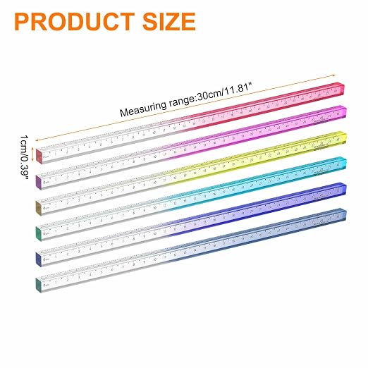 HARFINGTON 6pcs Acrylic Clear Straight Rulers 30cm Metric Transparent Gradient Three-Dimensional Plastic Ruler Square Cube Measuring Tool for Classroom Office, 6 Color