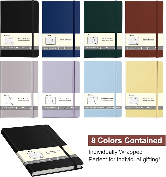 Comix 8 Pack Lined Notebook Journals, 240 Pages, 5.5 x 8.3 inch, Journaling Notebooks for Work, School, Home, A5 Hardcover Notebooks, College Ruled Notebooks for Notes-Taking, Writing