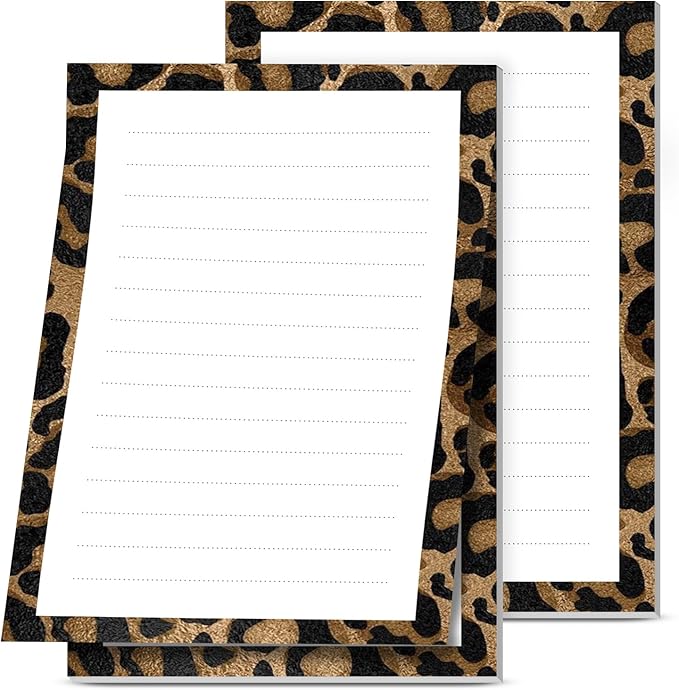 2 Pack Lined Sticky Notes 4x6 in, Cute Self-Stick Notepads with Lines, Large Memo Pads Strong Adhesive for Office, Home Gold Black Leopard