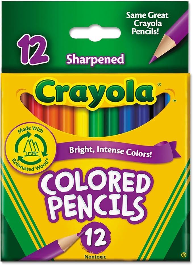Crayola 684112 Short Barrel Colored Woodcase Pencils, 3.3 mm, 12 Assorted Colors/Set