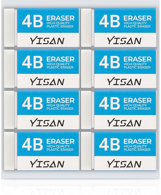 YISAN Erasers,8 Pack,Pencil Eraser,White Erasers Dust-Collecting,Single Line Dust for Drawing,71327