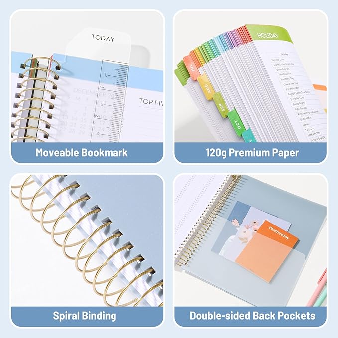 SUNEE Deluxe Teacher Planner 2026-2027, Lesson Planner Book with 7 Periods Jul 2026 - Jun 2027, 8.5" x 11" Daily Weekly and Monthly Organizers with Colorful Tabs, Planning Stickers,120gms Paper, Blue