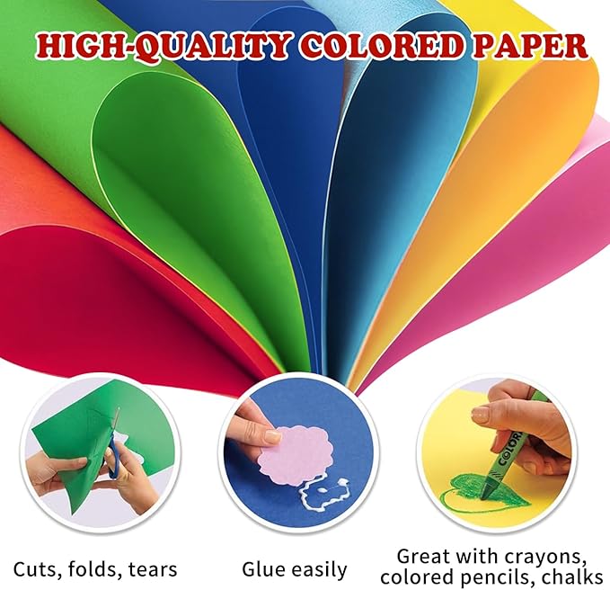 300 Sheets Construction Paper Assorted Colors for Art Supplies 12"x 17.3", 80gsm Colored Craft Paper Medium Weight for Arts Drawing Party Decoration
