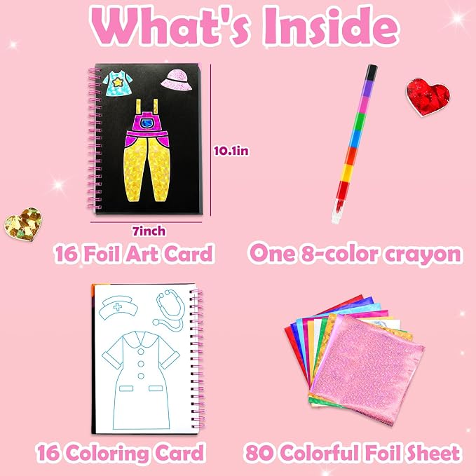 FUNNYB&G Mess-Free Foil Art Craft for Girls Ages 4-10, Kids Birthday Gift