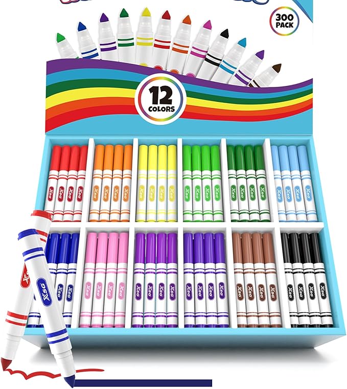 XSG Washable Markers Bulk 300-Count for Classroom, 12 Color Bulk Markers Pack withBroad Line Conical Tip Coloring, Non-Toxic Art Supplies & School Supplies for Students, Teachers, Back to School