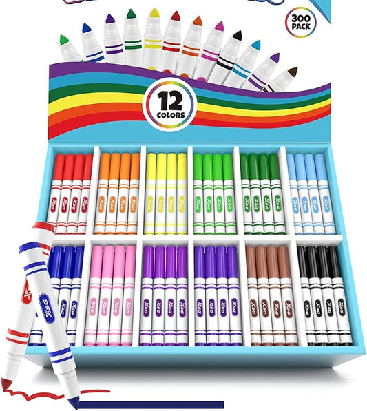 XSG Washable Markers Bulk 300-Count for Classroom, 12 Color Bulk Markers Pack withBroad Line Conical Tip Coloring, Non-Toxic Art Supplies & School Supplies for Students, Teachers, Back to School