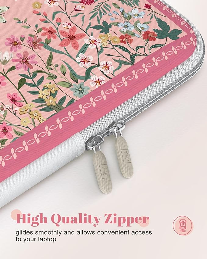 iCasso Pink Laptop Bag 13 inch,Cute Computer Sleeve Bag for Women,13-13.6 inch Laptop Carrying Case Compatible with MacBook Neo/Air/Pro 13-14 Sleeve, HP Dell ASUS Lenovo Chromebook Notebook,Floral