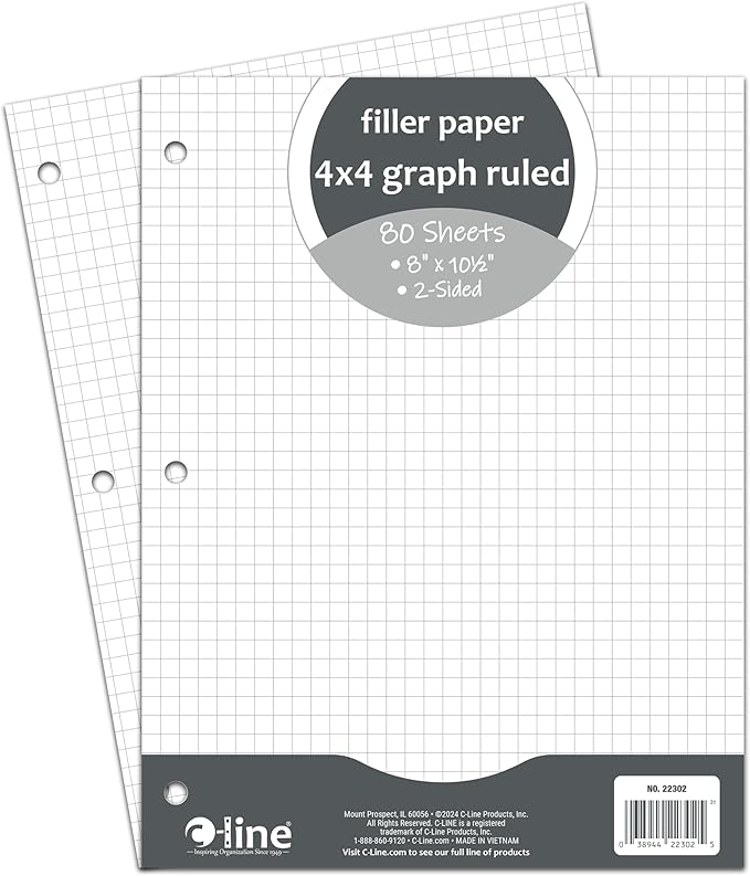 C-Line Filler Paper, Graph Ruled, 4 x 4, White, 80/PK