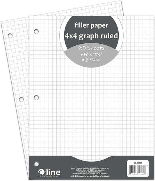 C-Line Filler Paper, Graph Ruled, 4 x 4, White, 80/PK