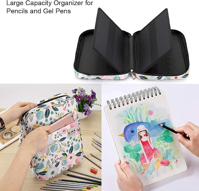BTSKY Portable Colored Pencil Case - Colored Pencil Organizer Holds 166 Pencils or 112 Gel Pens Large Capacity Zippered Pencil Holder Gel pens