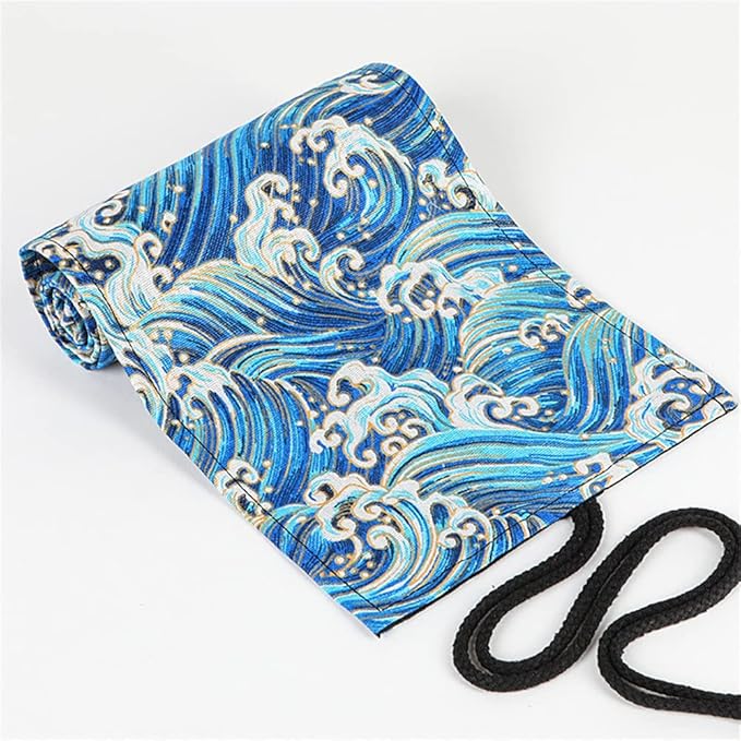 DIYOMR 24/36/72 Slots Pencil Wrap Pencil Rolls, Artist Colored Pencils Roll Up Bag Short Brushes Pouch Case Pencils Organizer for Drawing Coloring and Sketching (Blue Ocean, 24slots)