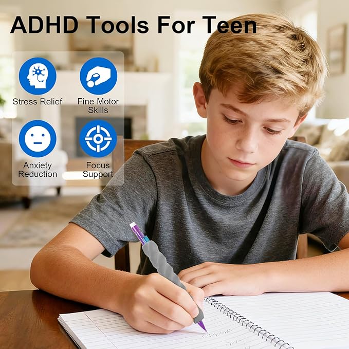 Sensory Pencil Grips for Kids 4 Pack, Quiet Classroom Fidget Toys, Textured Silicone ADHD & Autism Calming Tools, Anxiety Relief Item for Adults & Teens, Christmas Stocking Stuffers Gifts