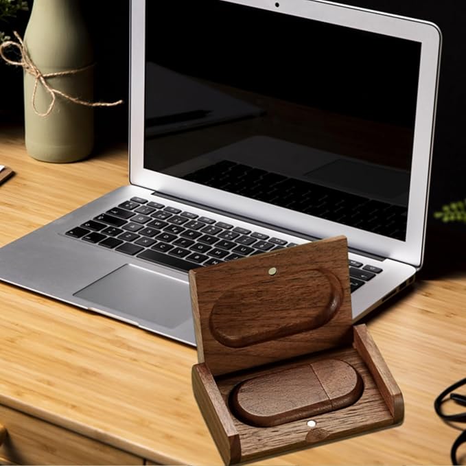64GB USB3.0 Oval Wood Flash Drive Box, FEWINA Wooden USB Drive 64G USB 3.0 Super-Speed Thumb Drive Jump Drive Ideal Gift for Birthday/Anniversary/Wedding/Photographer(Walnut)