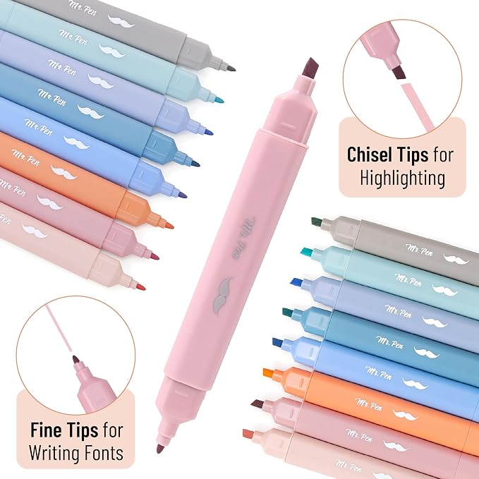 Mr. Pen- Aesthetic Bible Highlighters No Bleed Through Assorted Color, 8pcs | Ocean Mist, Cute Highlighter Dual Tip for Journaling Supplies and School Accessories, Bible Highlighters and Pens No Bleed