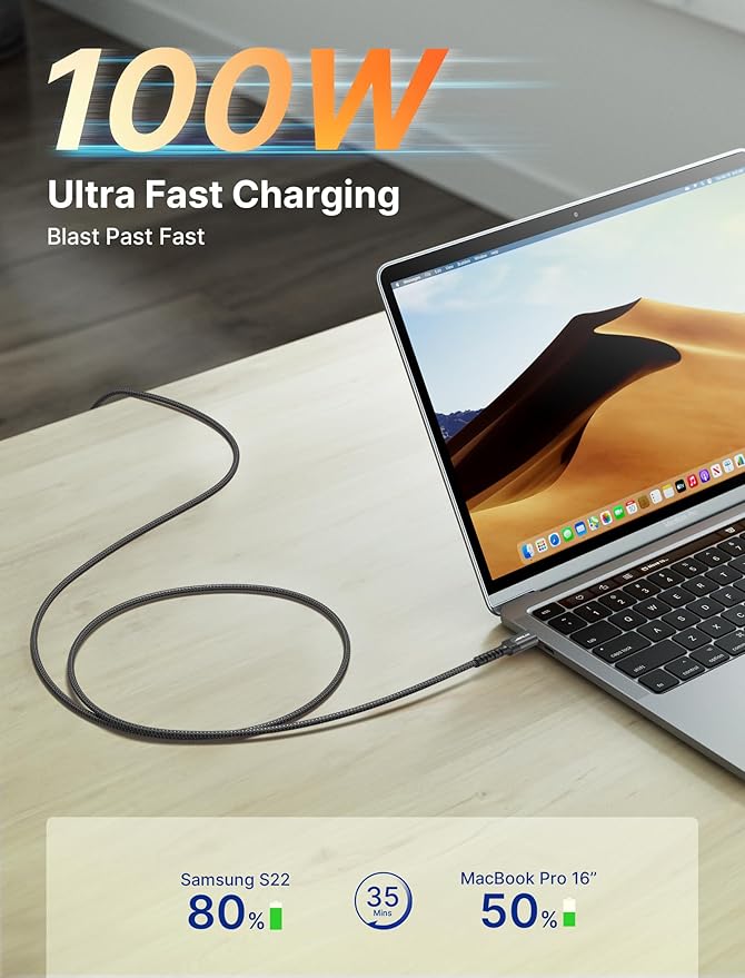 JSAUX 3-Pack USB C to USB C Cable 100W [10ft/6.6ft/3.3ft] Compatible with iPhone 17 Air 16 15 Pro Max Samsung Galaxy S25 S24 CarPlay iPad Pro, Type C to C Charger Cable Fast Charging - Black