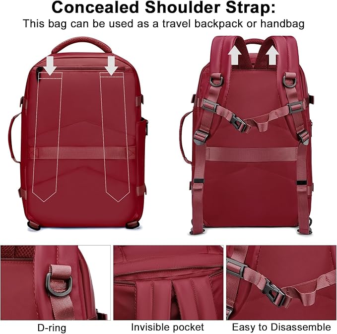 Asenlin Travel Backpack for Women Men,Flight Approved Carry On Luggage 40L Water Resistant Business Laptop Backpacks Fits TSA 17.3 Inch Computer College Weekender Outdoor Hiking-Red