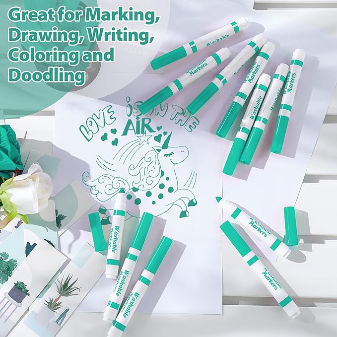 36 Pcs Cyan Washable Markers Bulk Coloring Broad Line Markers for Kids Cyan Conical Tip Drawing Pen for Christmas,School Supplies, Travel Art Baby Shower Gender Reveal Party Supplies, Ages 6+