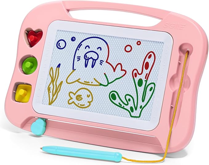 SGILE Toddler Toys for Kids, Magnetic Drawing Board for Birthday Gift, Toys for 1 2 3 Year Old Girls Boys, Etch & Sketch Pad with 3 Stamps, Learning and Educational, Light Pink