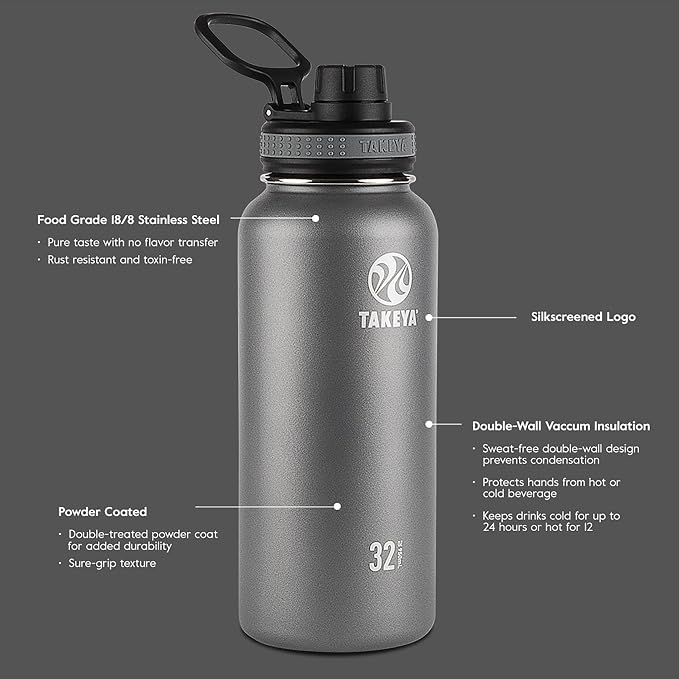 Takeya Originals 24 oz Vacuum Insulated Stainless Steel Water Bottle - Leakproof & BPA-Free Spout Lid - Keeps Drinks Cold 24 Hrs/Hot 12 Hrs - Double-Wall Design - Ideal for Active Lifestyles, White