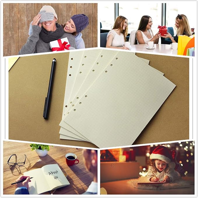A6 Planner Refill Paper,3.58-x-6.77",100gsm Paper, 80 Sheets(160 Pages),Dot/Line/Grid/Blank Designs Included, for 6 Holes Filofax, 6 Holes Binders(Harphia,SCB-816-A6)