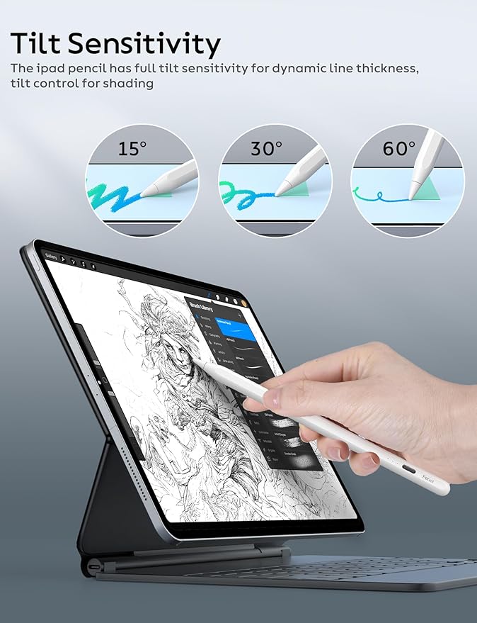 Stylus Pen for iPad Pencil 9th&10th Generation, 10 Mins Fast Charge for Apple Pencil 1st/2nd, 6/7/8/9/10/11/A16, Pro 11"/12.9"/M4, Air 3/4/5/M2/M3, Mini 5/6 with Palm Rejection, Tilt Sensitivity